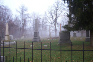 Fog at cemetery